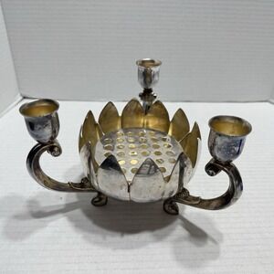 Vtg Leonard Candle Holder Silverplate Lotus Decorative Centerpiece Flower Frog